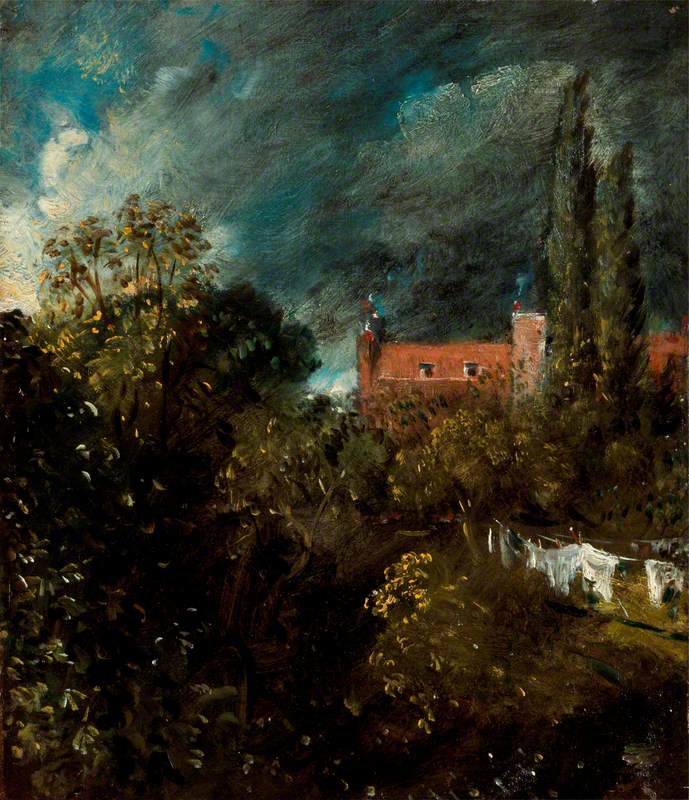 View in a Garden, with a Red House Beyond